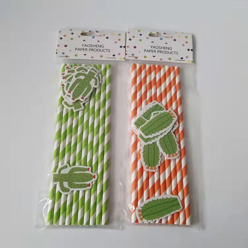 Partido creativo desechable degradable pastel de cumpleaños postre decoración jugo bebida cactus tarjeta paja papel
