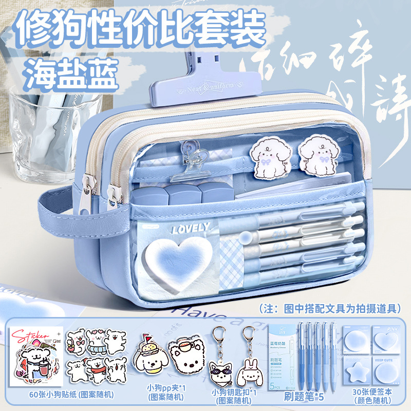 Estuche de lápices de gran capacidad para niños y niñas, estudiantes de secundaria y estudiantes de primaria, superpopular, bolsa de papelería transparente, bolsa de lápices estilo ins