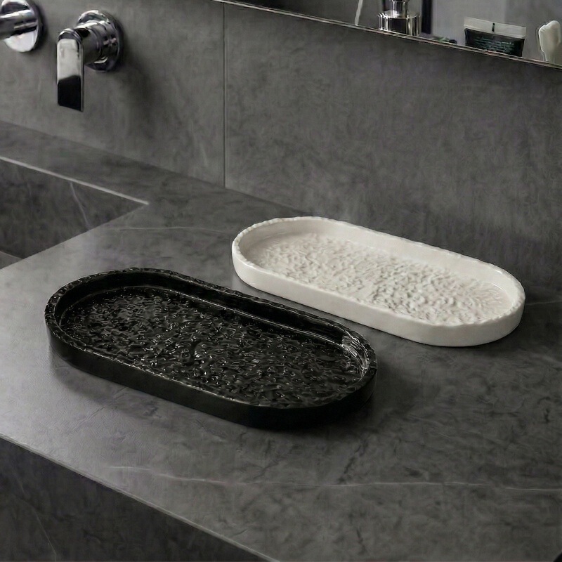 Stone-patterned bathroom ceramic tray, soap dish, lotion bottle holder, hotel bathroom toothbrush cup, face wash storage tray