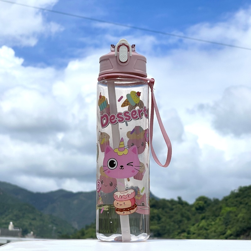 新款跨境卡通图案塑料杯高颜值户外运动水杯便携提绳水瓶吸管杯子|undefined