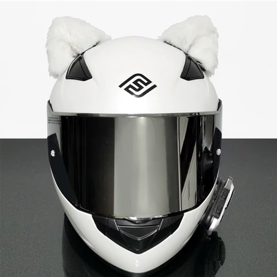 Motosiklet dəbilqələri Motorcycle Decorations for Men and - one-size-fits-all-a-pair-of-white-three-dimensional-cat-ears-metal-support-included