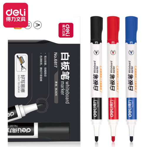 Deli 6817 whiteboard pen red blue black water-based whiteboard pen erasable drawing board pen office stationery wholesale