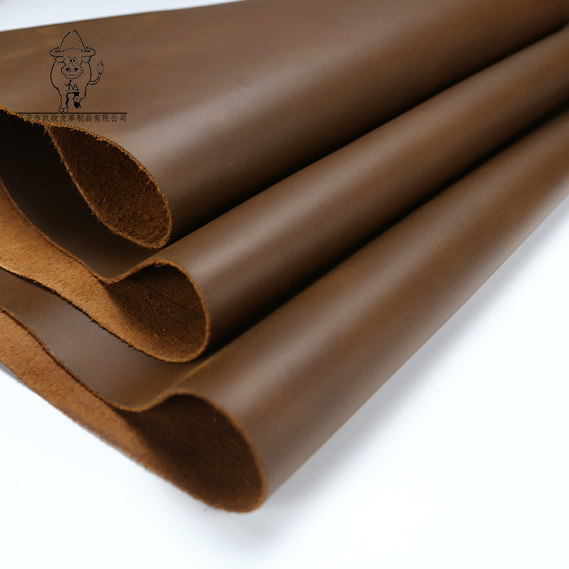 厂家直销真皮现货红棕色疯马皮外贸复古风皮革鞋材箱包DIY真皮