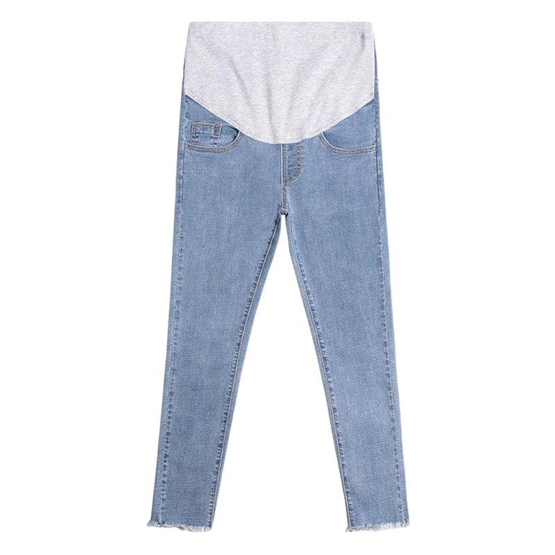 Primavera y otoño 818 # Vaqueros de mujer embarazada con pies pequeños, jeans elásticos de mujer embarazada con estilo de moda