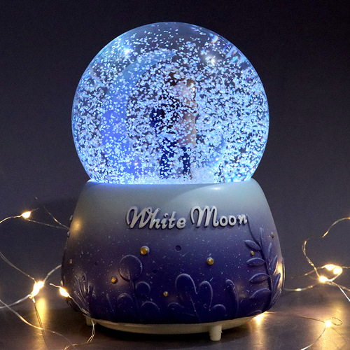 White Moonlight Couple Music Box Blue Purple Classic Snow Glowing Crystal Ball Ornament for Girls Birthday Gift Shop