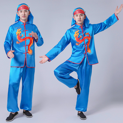 Square dance clothing, men's yangko clothing, ethnic dance clothing, gong and drum performance clothing, dragon dance team festival performance clothing, dragon clothing