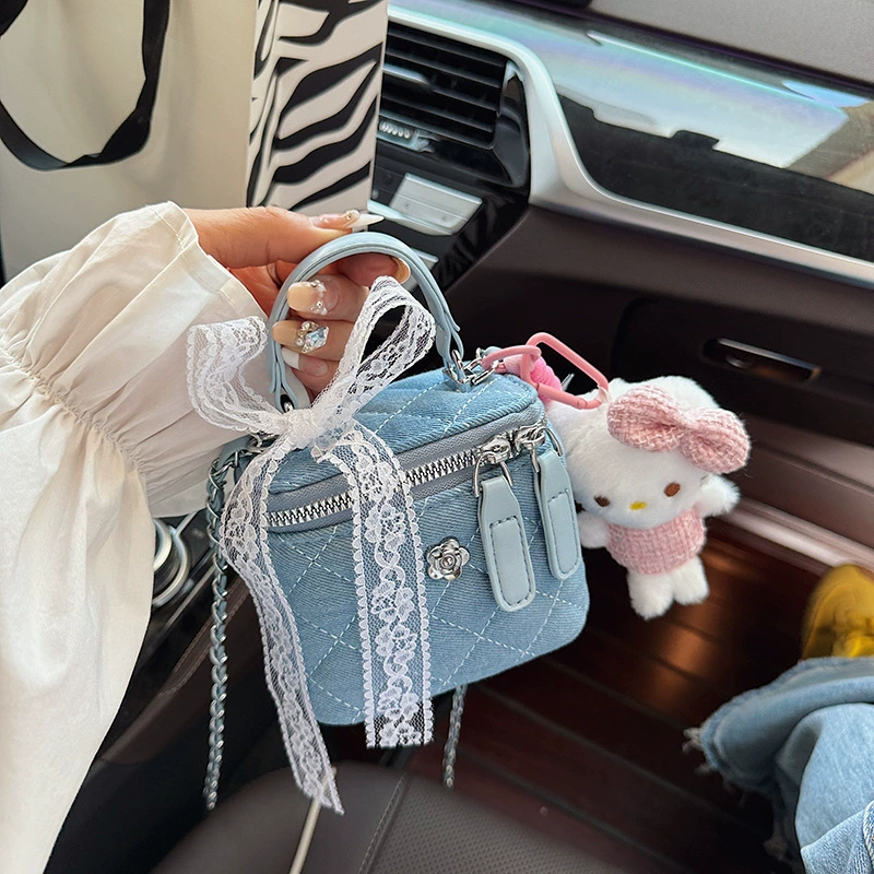 Denim Box Shoulder Bag, chain strap, light-luxury one-shoulder design, small & large