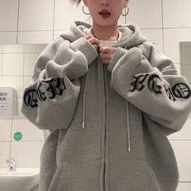 【华夫格复合】美式高街连帽卫衣女INS华夫格宽松开衫外套