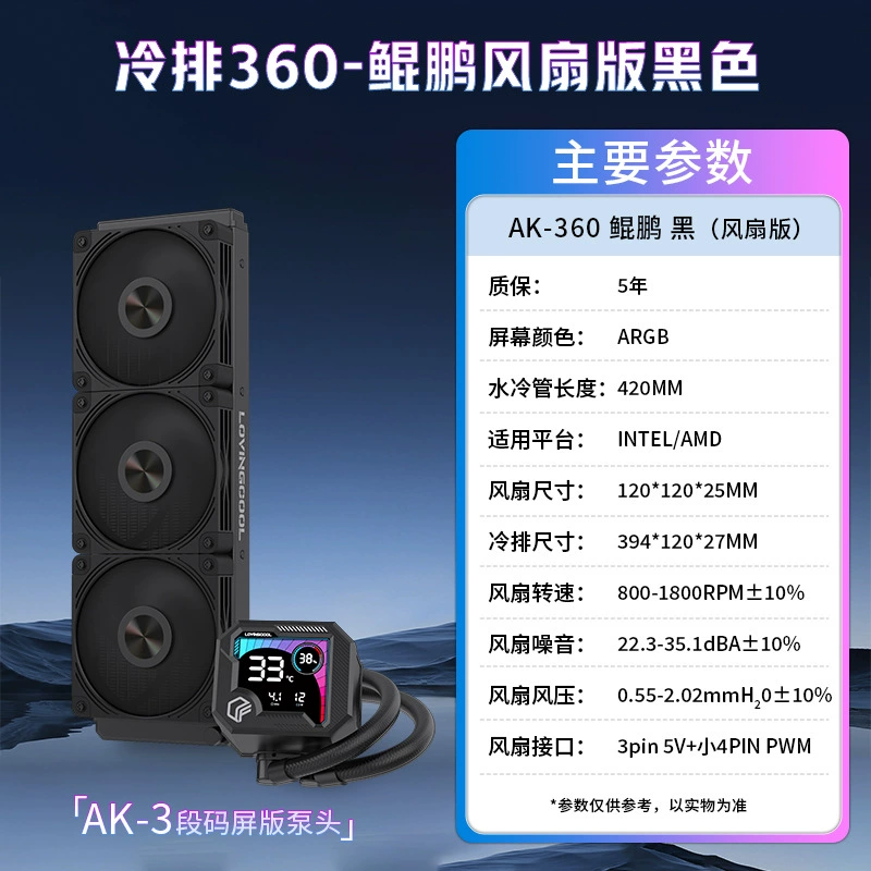 Снятый экран 360, радиатор CPU для компьютера, ARGB, интеллектуальный дисплей температуры, охлаждающий вентилятор для интегрированной системы водяного охлаждения