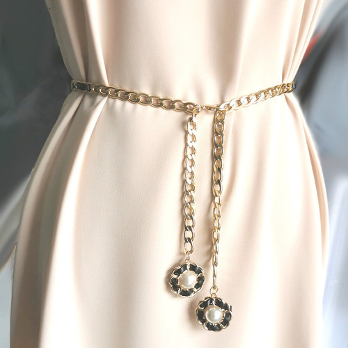 Xiaoxiangfeng waist chain camellia chain belt with small suit women decorative skirt European and American braided chain body chain