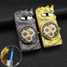 A70A新款浮雕祥龙手表LED彩灯直冲打火机 金属防风充气点火器批发