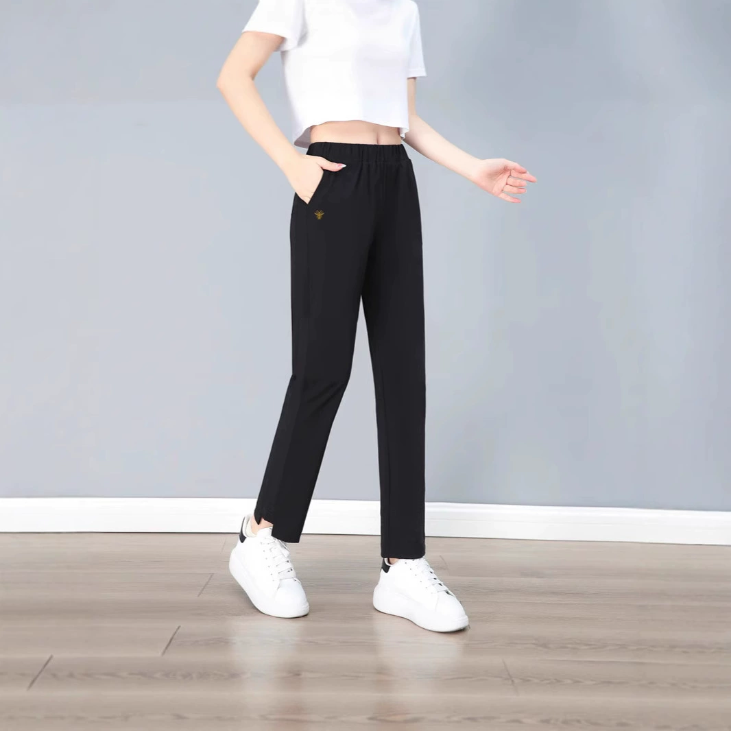 Брюки для мамы с узором из ледяного шелка, прямые эластичные повседневные легкие летние женские брюки с высокой талией, укороченные три стиля