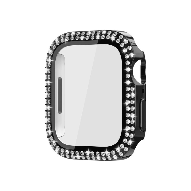 Защитный чехол для Apple Watch 10, совместимый, двойной ряд инкрустации кристаллами, ПК с закаленной пленкой, интегрированный корпус для часов