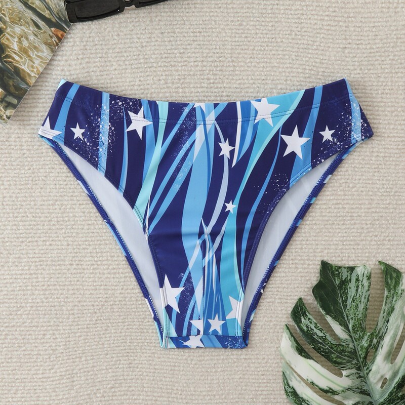 Men's Cross-Border Triangle Swim Trunks with Printed Patchwork, European and American Style Swimming Trunks, Beach Youth Low-Rise Trendy Swimwear