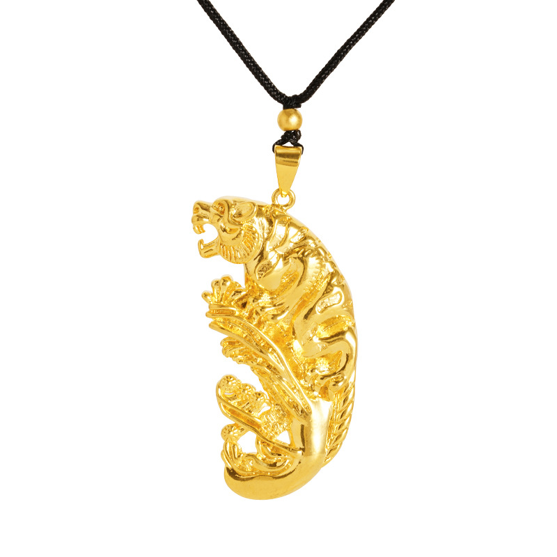 Imitación oro Tigre collar hombres antigua ley herencia domineering 3D Tigre colgante cuerda negro Vietnam arena joyería de oro al por mayor