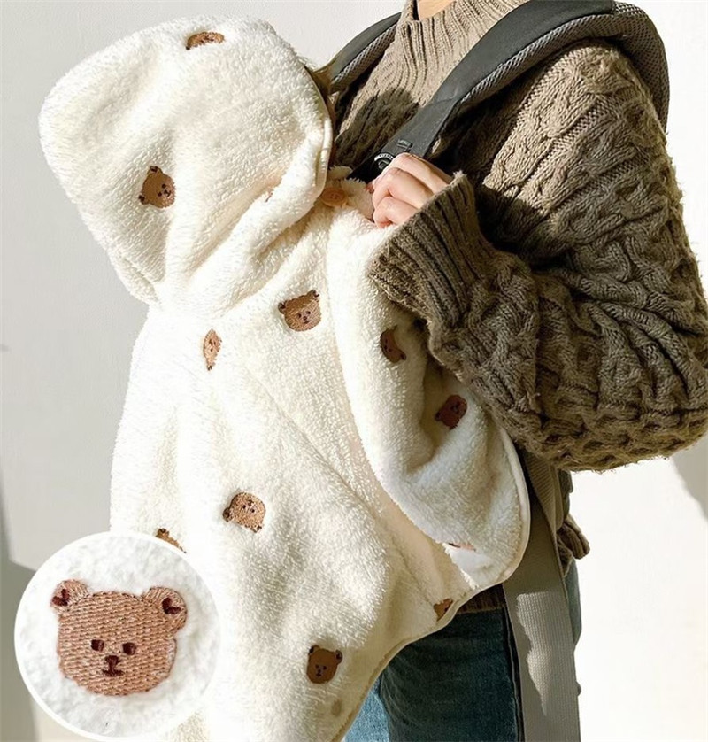 INS new children's hooded cloak coral velvet embroidered cloak baby outdoor windproof warm shawl