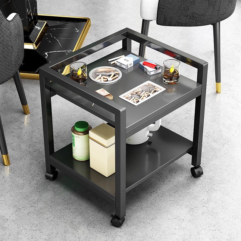 Mesa de mahjong, tabla de té, estante de té de doble capa, estante de almacenamiento especial para sala de ajedrez y tarjetas, mesa de té móvil