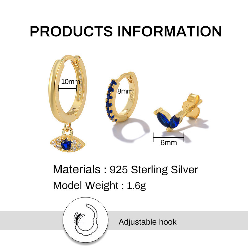 4g Weight Zircon Inlay Material Earrings Classification 3 Pieces Set Quantity Daily Occasion 925 Sterling Silver Material Geometric Pattern Women's Gender Plating, Inlay Design Simple Style Style 3 Pieces Set 925 Sterling Silver Zircon Geometric Earrings 8