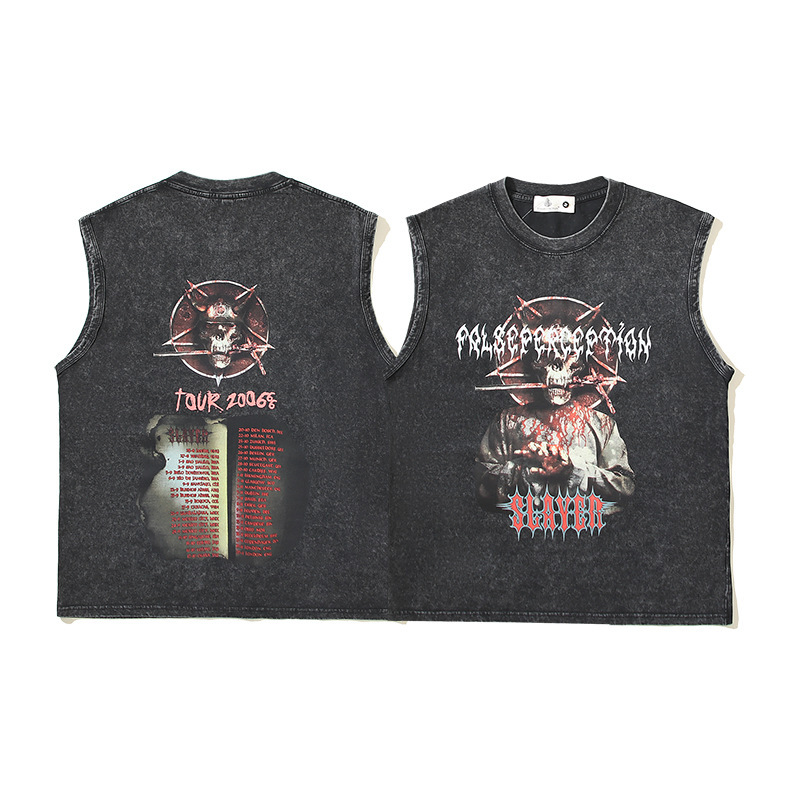 American High Street Skull Kanye Distressed Retro Washed Vibe Kenijima Vest