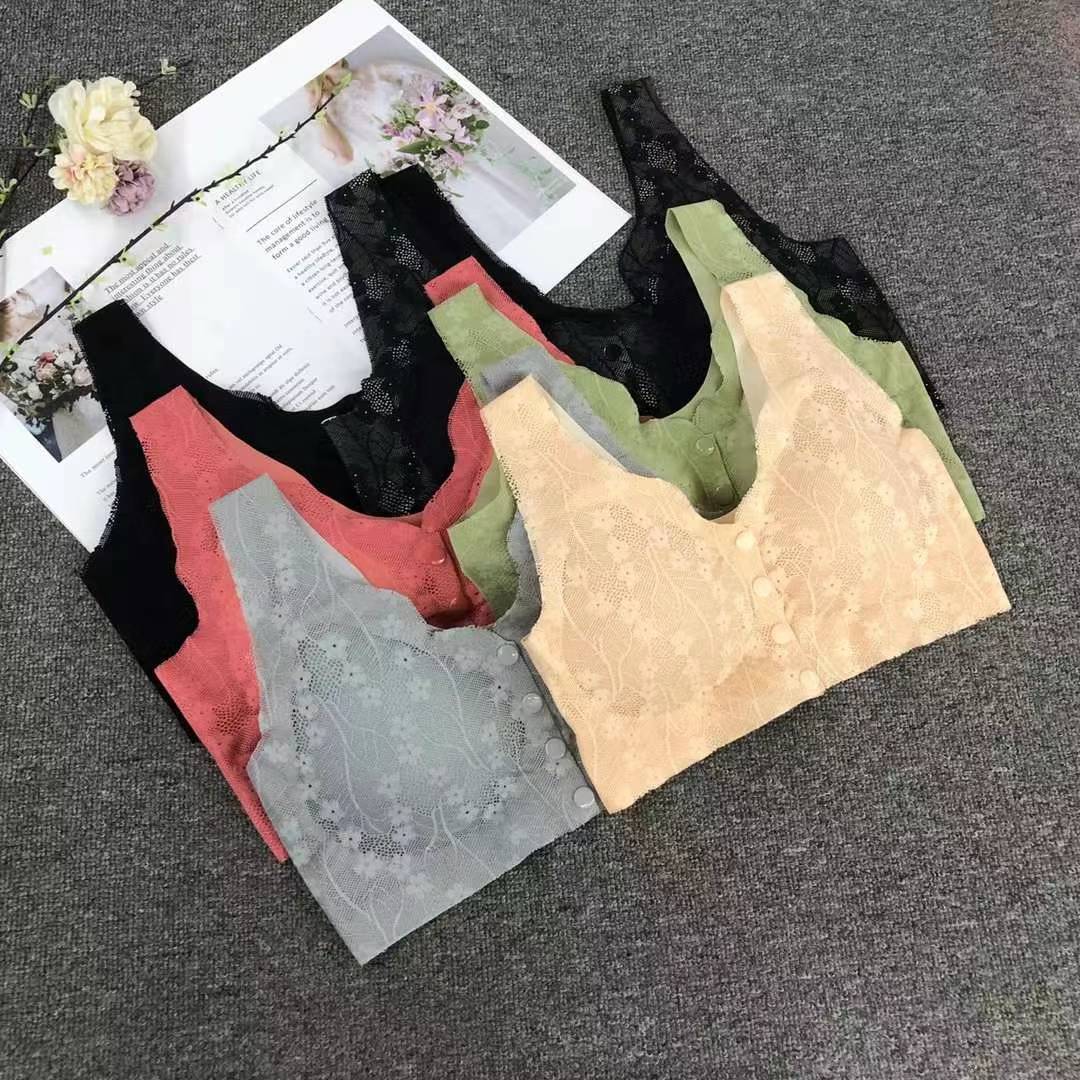 Nuevo botón delantero de encaje de alta calidad, chaleco de mujer sin anillo de acero adhesivo adhesivo sin marca, sujetador deportivo, ropa interior para mujeres