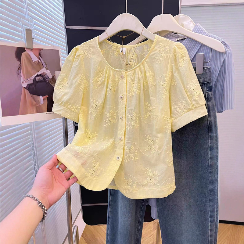 New Chinese-Style Short-Sleeved Embroidered Shirt, 2026 Summer New Stylish and Beautiful Blouse, Trendy Women's Top This Year