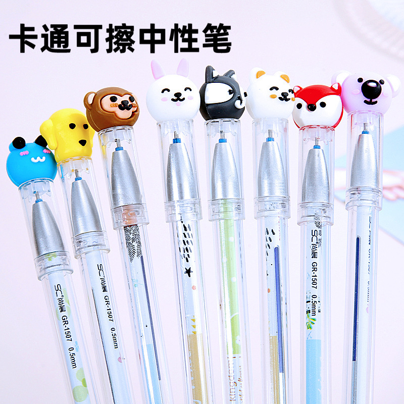 Creativo dibujos animados borrable bolígrafo neutro adorable estudiante fricción bolígrafo 0.5 cristal azul negro caliente borrable bolígrafo al por mayor