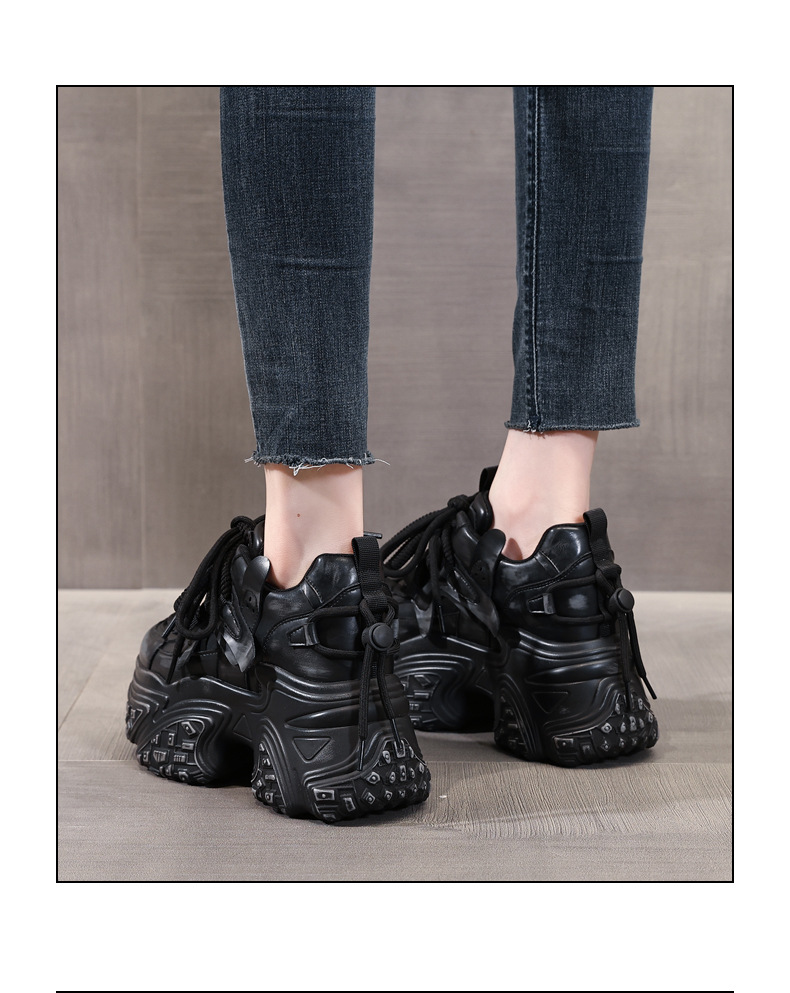 Giày thể thao nữ đế dày tăng chiều cao phong cách chunky — Đen đỏ chi tiết 19