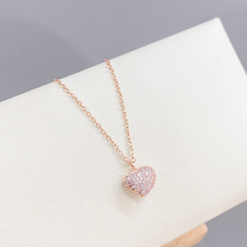 Korean style fashion love necklace for women with micro-inlaid peach heart collarbone chain simple and versatile heart shape women wholesale jewelry