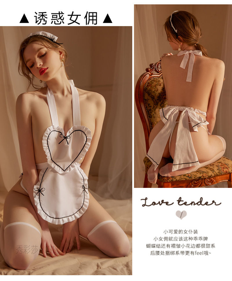 Maid Uniform Lingerie Set with Apron and Bellyband, Polyester Cosplay Pajamas — detail image 9