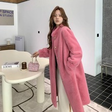 秋冬季新款圣诞战袍仿皮草外套女长款水貂加厚毛毛立领大衣女