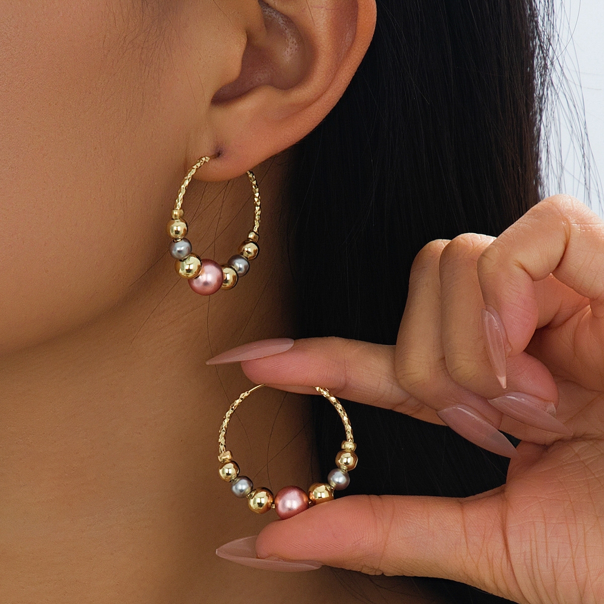 Cross-Border Imitation Pearl Beaded Women's Simple Niche Design Earrings and Rings Retro Temperament Versatile High-End Earrings Wholesale