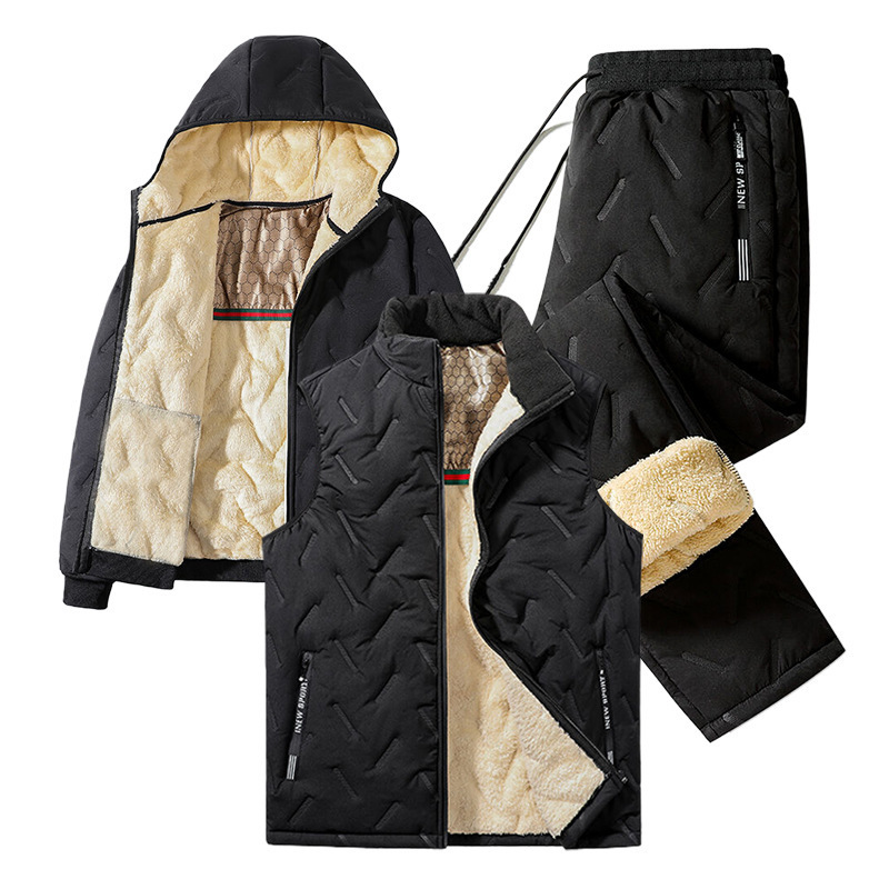 Ultrasónico transfronterizo nuevo tipo de grafeno de lana gruesa para hombres caliente chaleco de collar deportivo de cordero cashmere tres piezas set