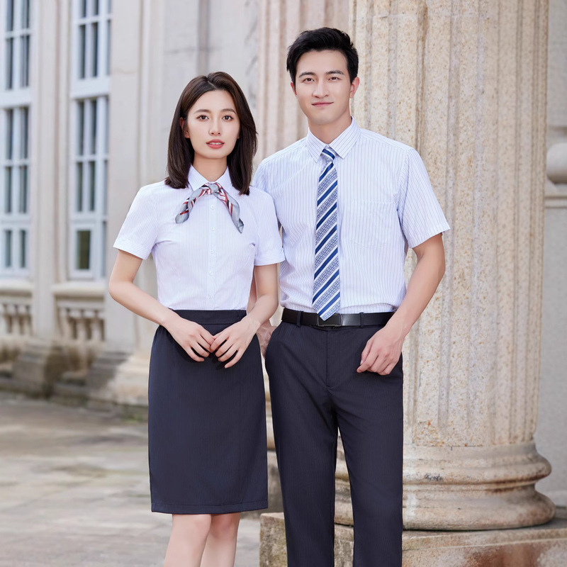 2024 new BOC striped business non-ironing short sleeve slim work casual men's and women's shirt professional suit