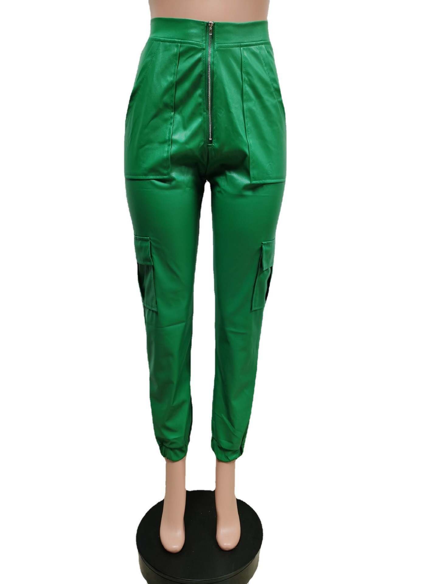 455g Weight Full Length Pants Length Pu Fabric Type Mid Waist Waist Line Jogger Pants Pants Type Micro-Elastic Elasticity Casual Occasion Regular Fit Fit Type Solid Color Pattern Spring, Autumn Season Women's Gender Zipper Design Streetwear Style Women's Casual Streetwear Solid Color Full Length Zipper Jogger Pants 26