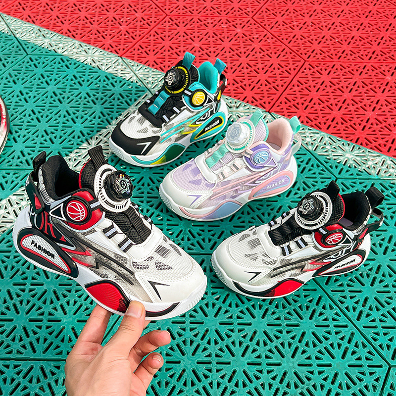 Spring and Autum Kidsren's Double Mesh Breathable Basketball Shoes Ankle Protection Casual Boys' Sports Shoes for Middle and Large Kidsren Size 28-39