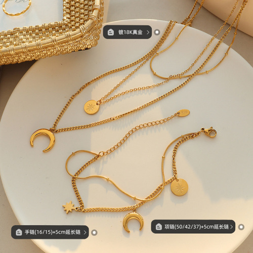 European and American cool ins style niche design fashion star moon sun bracelet necklace set E147-P690