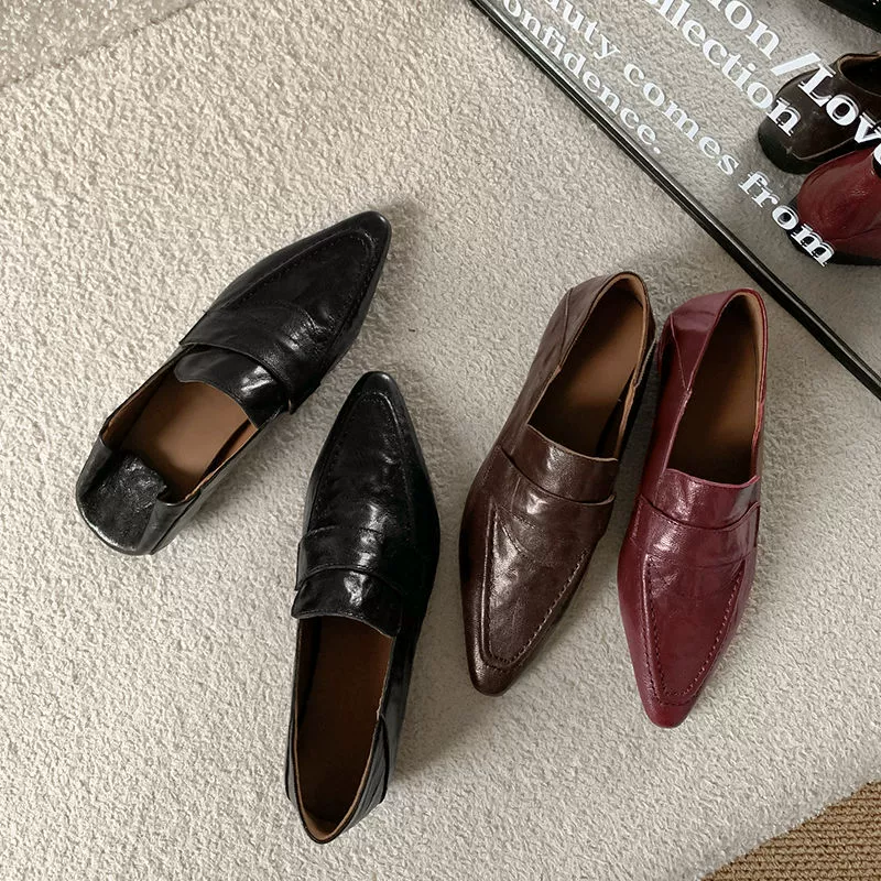 INS wind ~ нишевый дизайн складывает овечью кожу ленивые ботинки женские весна и осень новые остроносые остроносые однопедальные плоские каблуки мягкие
