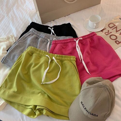 Women's Summer High-Waisted Drawstring Casual Sport Shorts, Sweet Candy Color, Versatile Skort Shorts, Short Length Wide Leg Pants, Trendy