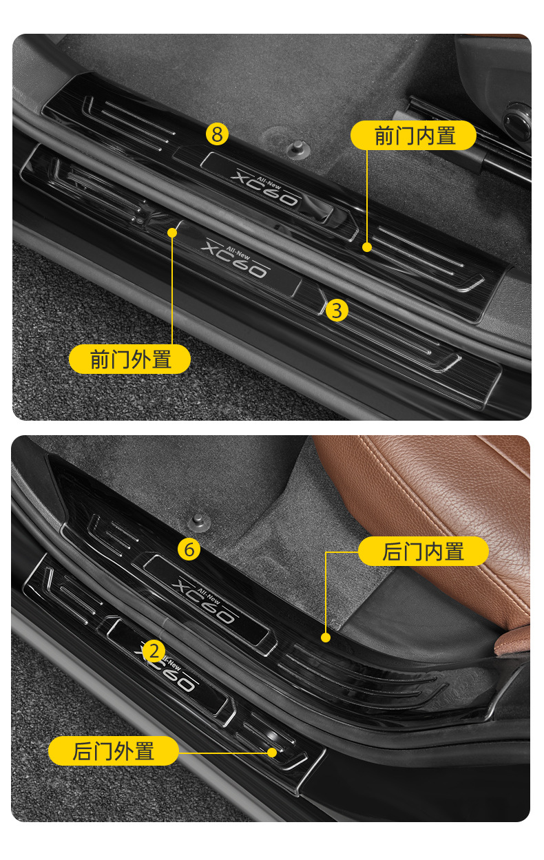 Suitable for 18-26 Models of Volvo Xc60 Door Sill Strips Modified with Stainless Steel Welcome Pedal Trim Accessories