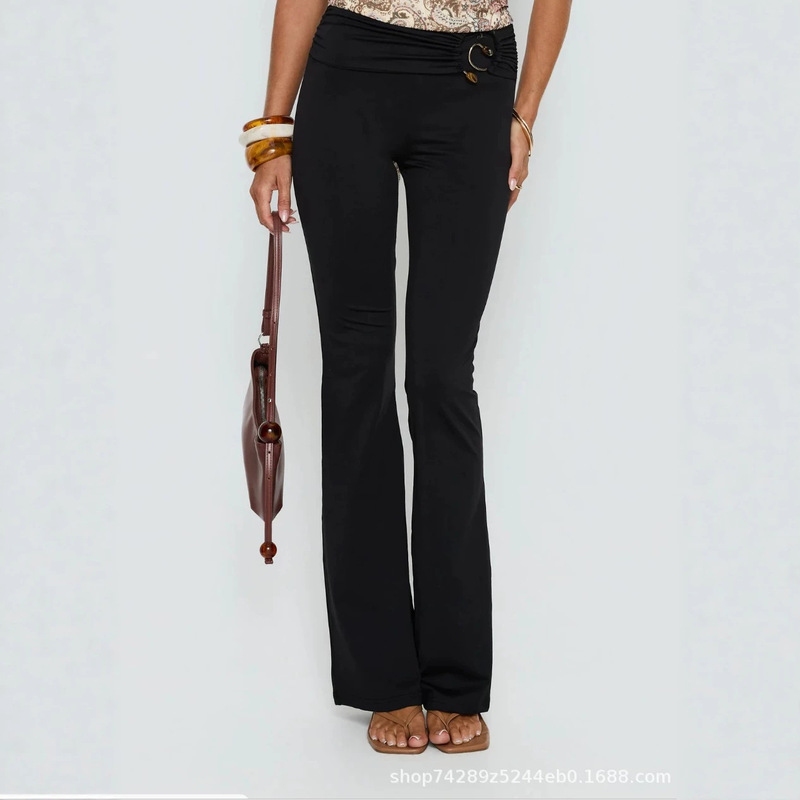 2026 Summer New Cross-Border Product: European and American Women's Design Slim-Fit Slightly Flared Sports Pants with Adjustable Metal Belt 2026 Summer New Cross-Border Product: European and American Women's Design Slim-Fit Slightly Flared Sports Pants with Adjustable Metal Belt