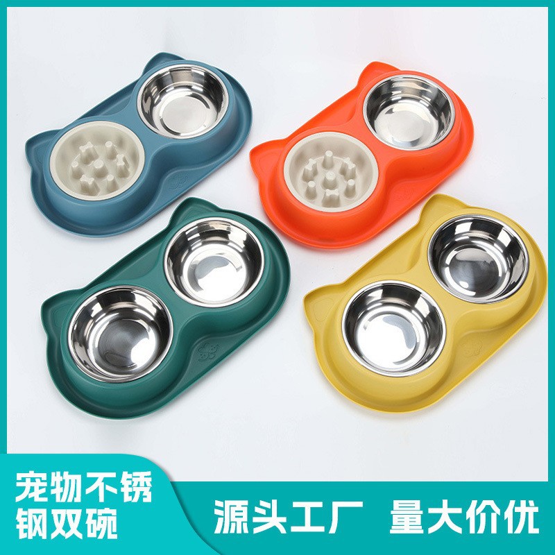 Tazón doble de acero inoxidable para mascotas Tazón para perros de gran capacidad Tazón para mascotas antideslizante y antivolcado Tazón para gatos desmontable