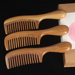木梳批發天然綠檀鼓柄梳加厚圓柄鼓柄頭皮按摩綠檀木梳