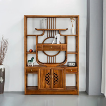 新中式博古架实木书柜展示柜胡桃木多宝阁茶室置物架茶柜收纳架子