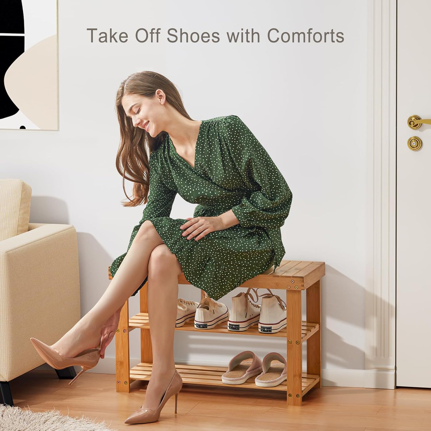 Productos de madera de bambú moda creativa simple hotel casa de bambú de madera cambio de zapatos taburete de almacenamiento taburete largo pequeño taburete