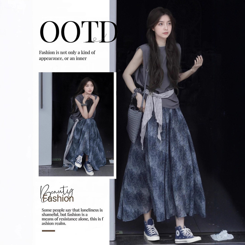 Summer dress with a set of Korean style wear high-end temperament fashion age-reducing foreign style dress two-piece suit