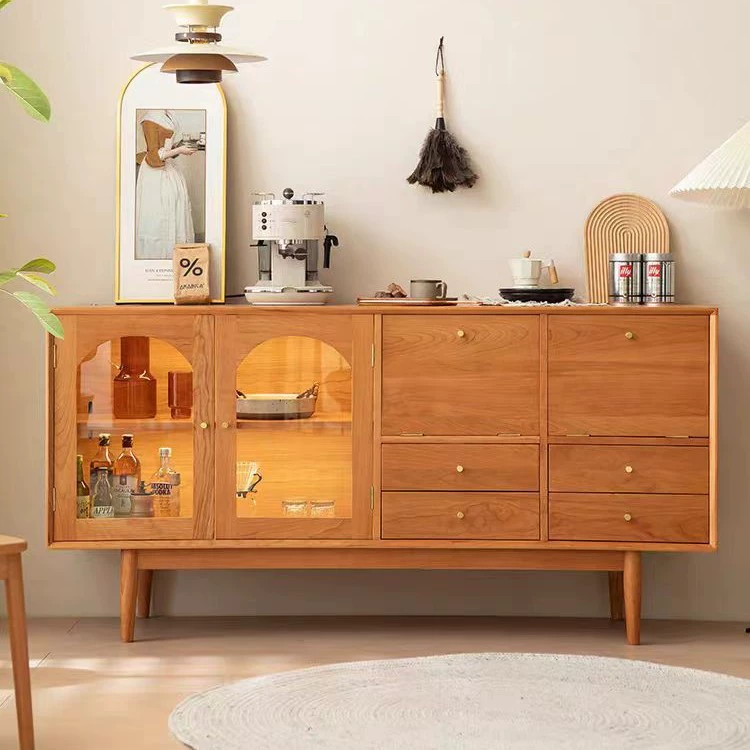 Скандинавский буфет из цельного дерева для гостиной, многофункциональный чайный шкаф, японский шкаф для хранения, легкий роскошный стеклянный винный шкаф, боковой шкаф