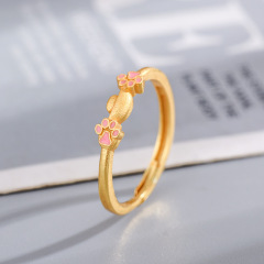 新款滴膠花瑾貓爪元寶戒指女士開口國風甜美招財抓財輕奢可愛百搭