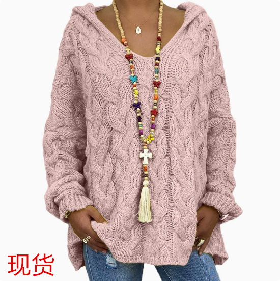 2026 Autumn/Winter New Sweater Solid Color Cable Knit Hoodie European and American Cross-Border Exclusive Amazon Independent Site Bestseller