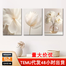 TEMU热销现代花朵卧室挂画 帆布无框画挂式小清新花卉餐厅装饰画