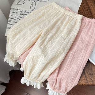 Summer Sweet Children's Clothing for Girls, Baby Lace Trim Anti-Mosquito Pants, Thin Breathable Princess Air-Conditioned Pants for Children